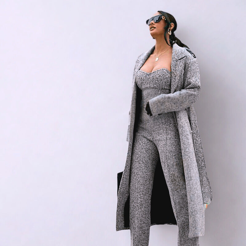 Manteau long beige effet laine