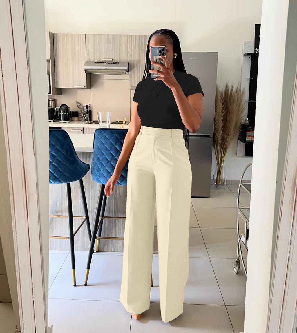 Pantalon large taille haute femme